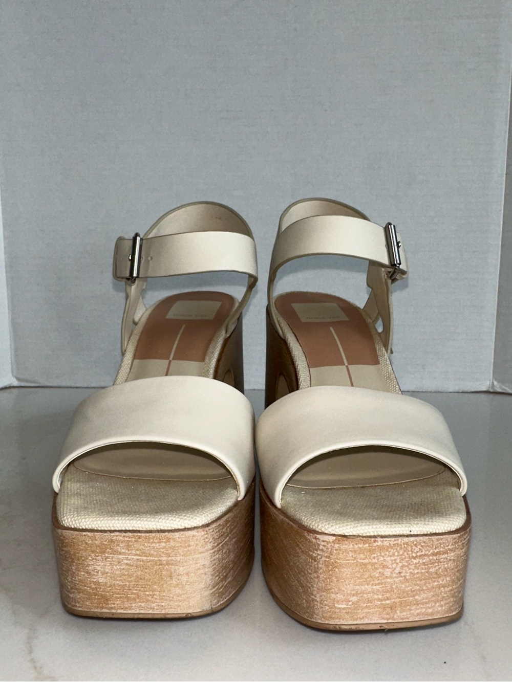 Dolce Vita Wallis Ivory Leather Wooden Platform High Heel Sandals - Picture 5 of 13